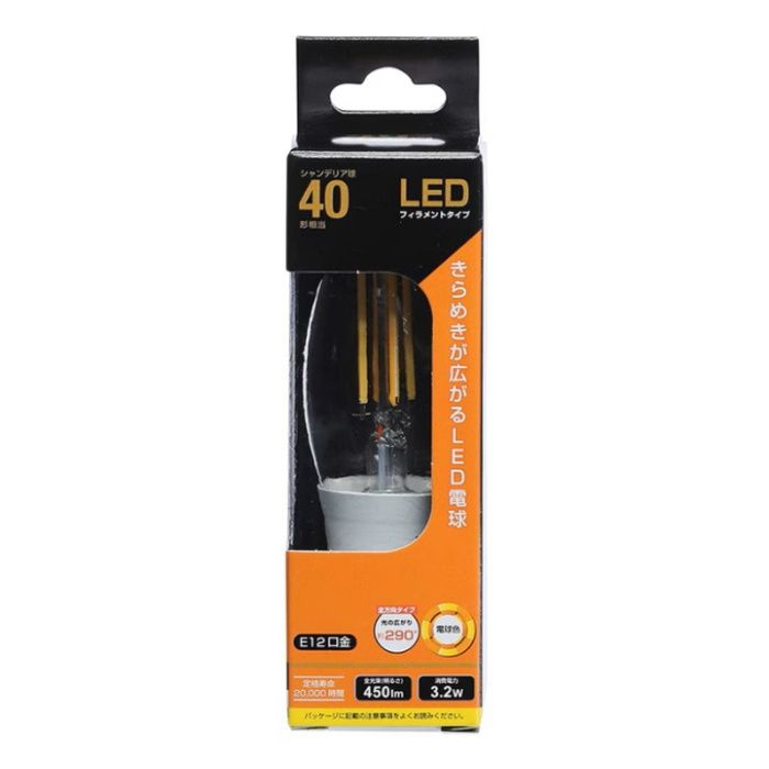オーム電機 LED電球 フィラメント シャンデリア球 E12 40形相当 電球色 LDC3L-E12 C6