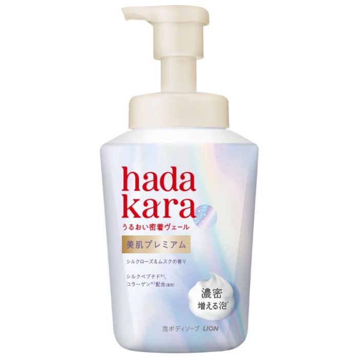 ライオン hadakara 美肌プレミアム モイストボディケアソープ 泡タイプ 本体 500ml シルクローズ&ムスクの香り