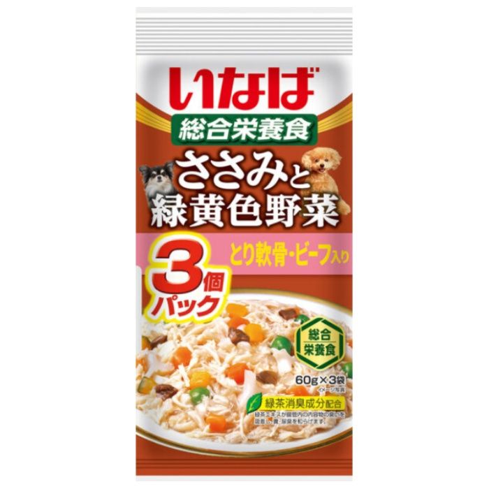 いなばペット ささみと緑黄色野菜とり軟骨・ビーフ入り 60gx3