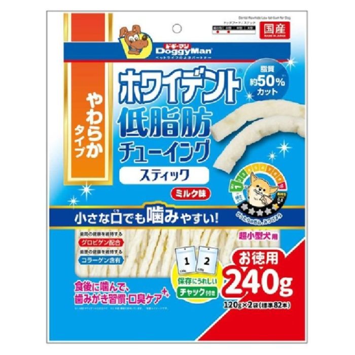 ドギーマン ホワイデント 低脂肪チューイングスティック ミルク味 やわらかタイプ 超小型犬用 240g