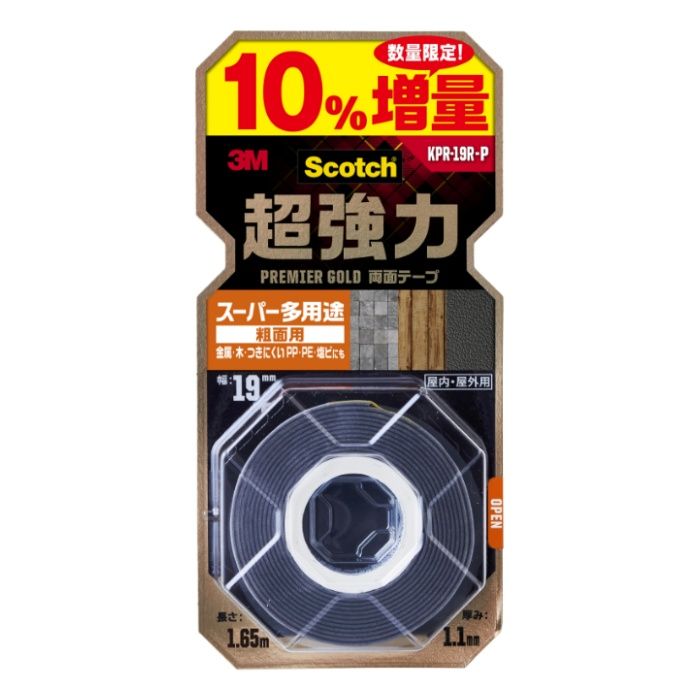 3M スコッチ　超強力両面テープ　プレミアゴールド　スーパー多用途　粗面用増量パック　19mm×1.65M KPR19RP