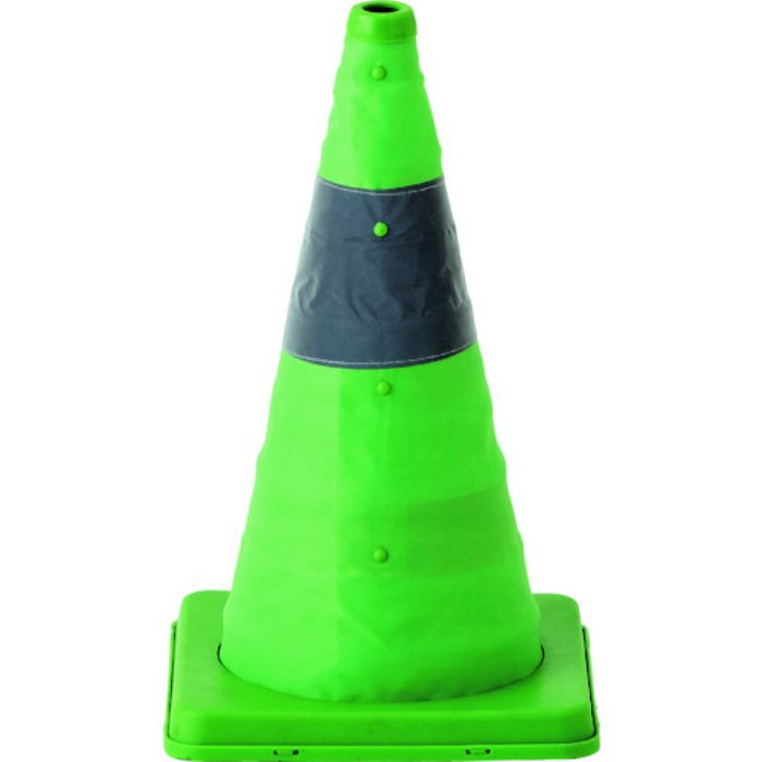 緑十字 伸縮式三角コーン 緑 伸縮コーン-G(小) 高さ410mm(ベース245mm角) 反射材付(Tcode:1137442)