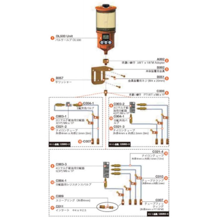 パルサールブ OL500オイル用 遠隔設置キット(4箇所)(Tcode:7925042)