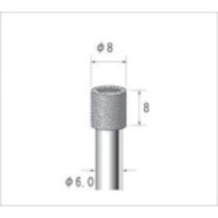 ナカニシ 電着ダイヤモンドバー 円筒#100 刃径8×軸径6×88L(Tcode:4761111)