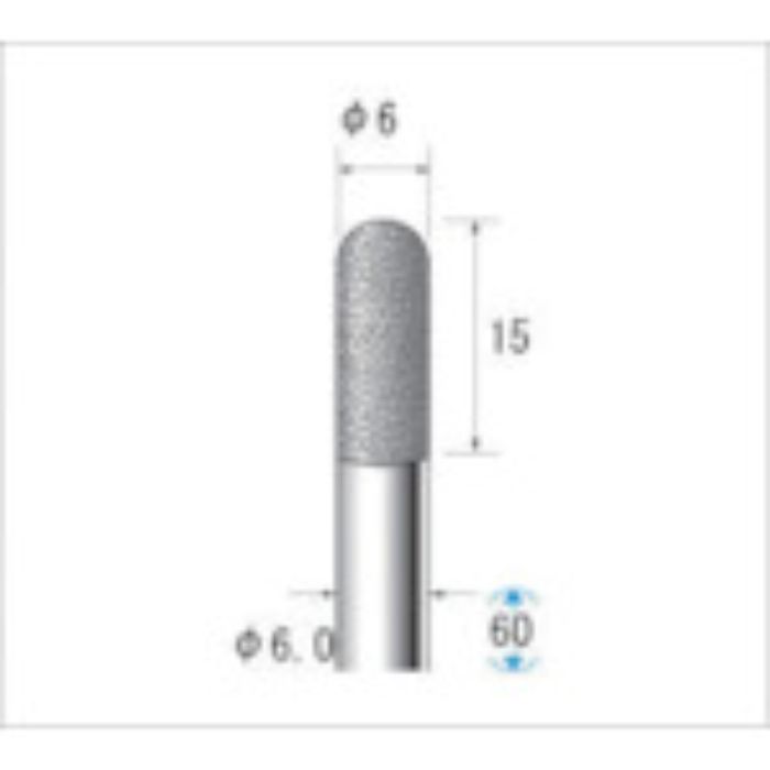 ナカニシ 電着ダイヤモンドバー 円筒先丸#140 刃径6×軸径6×60L(Tcode:4761201)