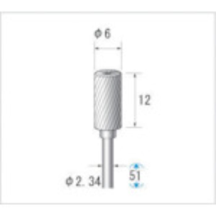 ナカニシ 超硬カッター 円筒(シングルカット・エンドカット付)刃径6mm刃長12mm(Tcode:4762673)