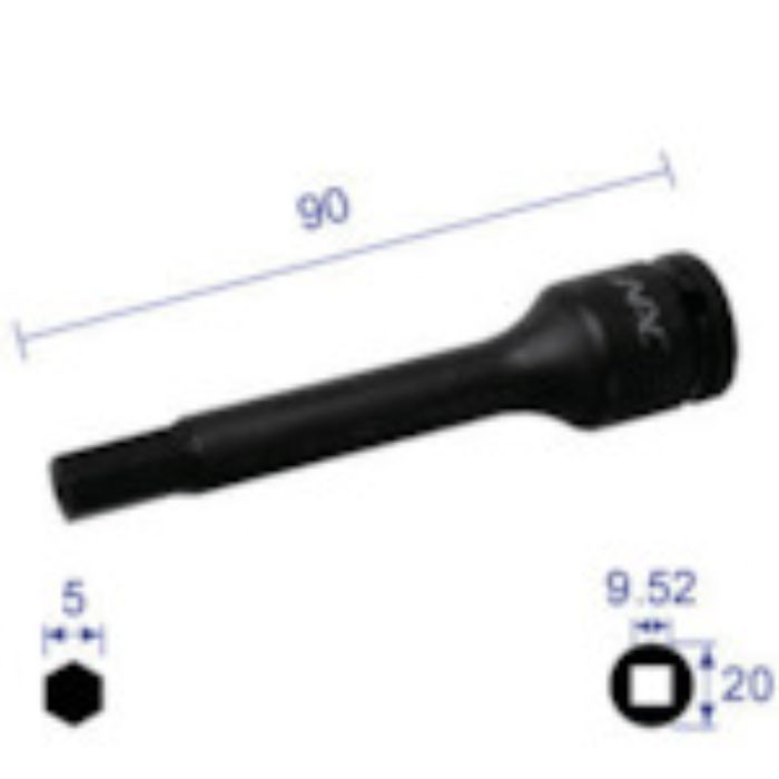 ナック ヘキサゴンレンチソケット ロングタイプ 差込角9.52x対辺5mmx90L(Tcode:2962594)