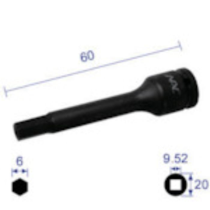 ナック ヘキサゴンレンチソケット ロングタイプ 差込角9.52x対辺6mmx60L(Tcode:2962616)