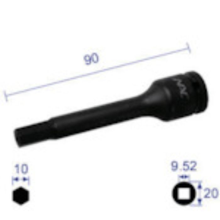 ナック ヘキサゴンレンチソケット ロングタイプ 差込角9.52x対辺10mmx90L(Tcode:2962683)