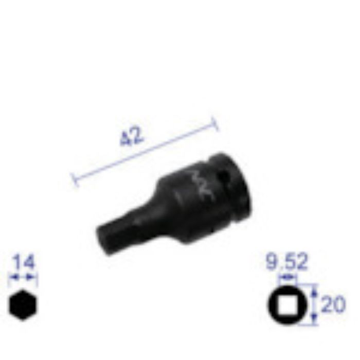 ナック ヘキサゴンレンチソケット ショートタイプ 差込角9.52x対辺14mm(Tcode:2962705)