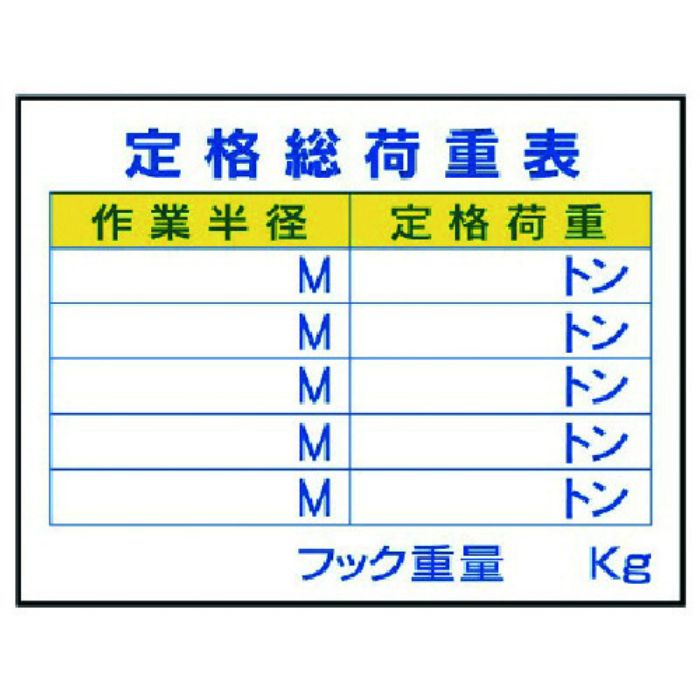 ユニット 建設機械関係標識 定格総荷重表(Tcode:7381166)