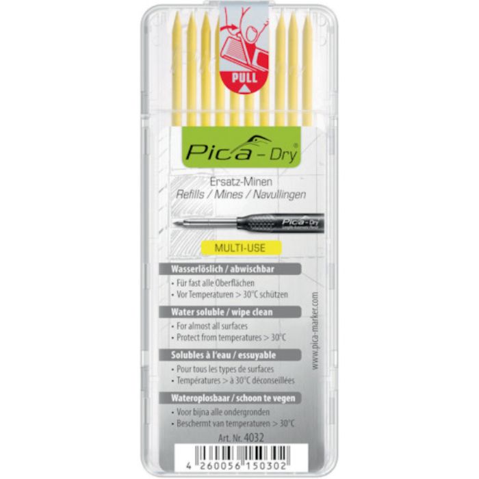 ピカマーカー 建築用シャープペンシル“Dry”用替芯 10本入り 黄(Tcode:2506692)