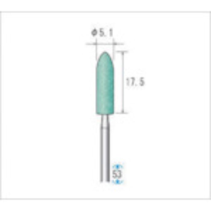 ナカニシ 軸付砥石(1Pk(袋)=10本)粒度#150 グリーン 砲弾 φ5.1(Tcode:4765389)