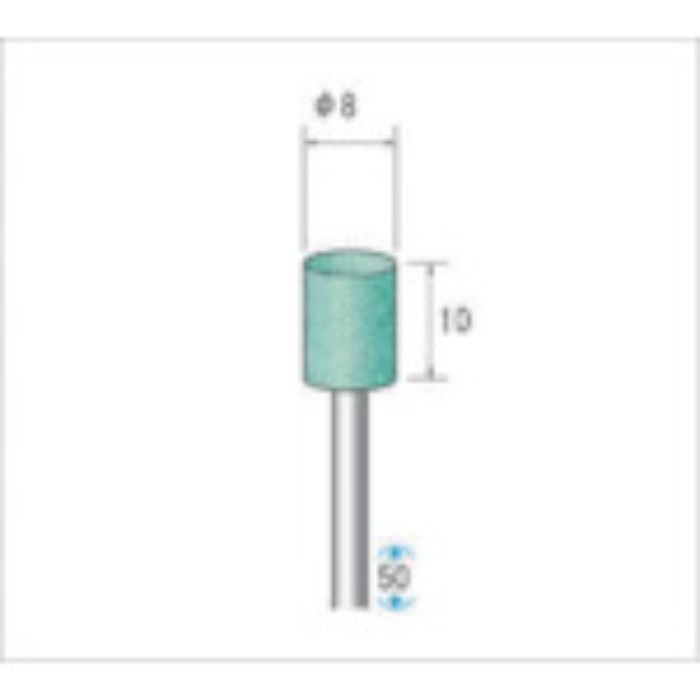 ナカニシ 軸付砥石(1Pk(袋)=10本)粒度100 グリーン 円筒 外径8mm(Tcode:4766032)