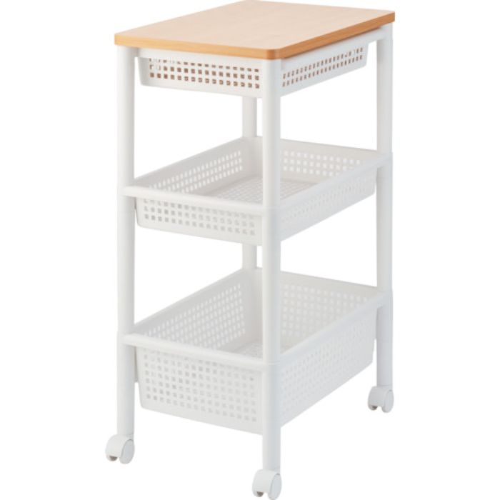 TENMA ウッドトップワゴン ワイド3段 引出し付き(Tcode:3889917)