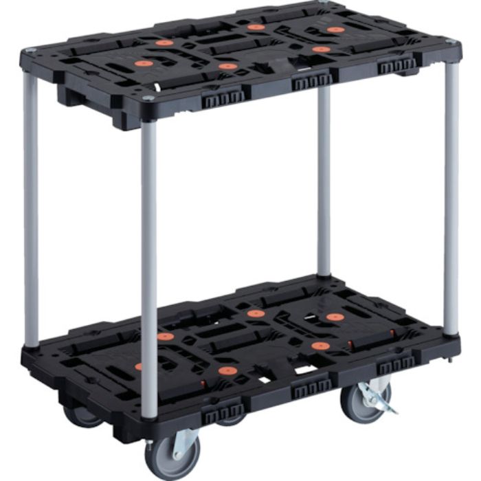 TRUSCO 連結式樹脂製2段台車 ビートル 700X450 自在5輪 内2輪ストッパー付 ハンドルなし(Tcode:2360484)