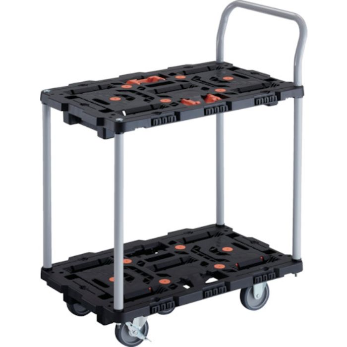 TRUSCO 連結式樹脂製2段台車 ビートル 700X450 自在3輪 内2輪ストッパー付 とめたろう ハンドル付(Tcode:2360481)