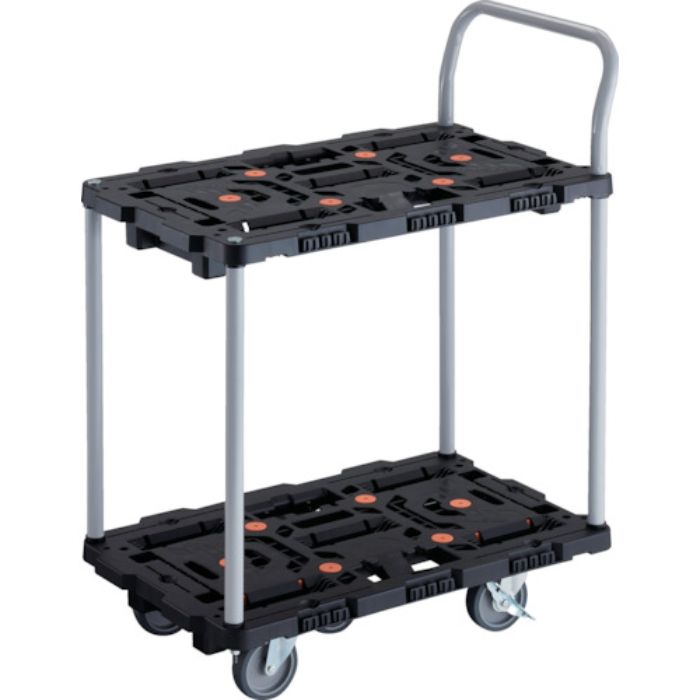 TRUSCO 連結式樹脂製2段台車 ビートル 700X450 自在5輪 内2輪ストッパー付 ハンドル付(Tcode:2360486)