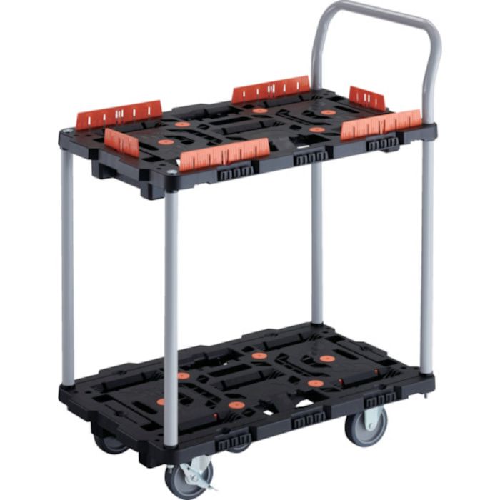 TRUSCO 連結式樹脂製2段台車 ビートル 700X450 自在3輪 内2輪ストッパー付 コボレ止めセット ハンドル付(Tcode:2360478)