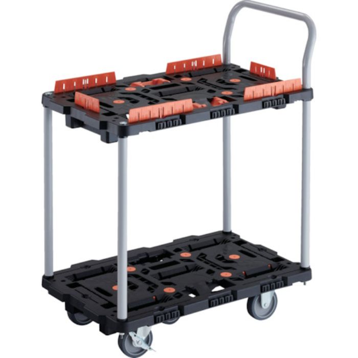 TRUSCO 連結式樹脂製2段台車 ビートル 700X450 自在3輪 内2輪ストッパー付 コボレ止めセット とめたろう ハンドル付(Tcode:2360480)