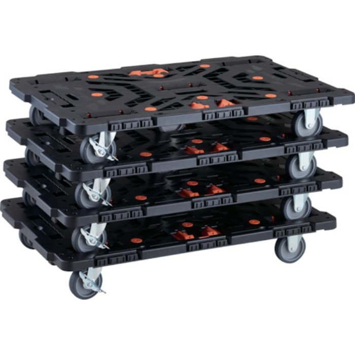 TRUSCO まとめ買い 連結式樹脂製平台車 ビートル 900X600 自在3輪 内2輪ストッパー付 コボレ止めセット とめたろう付 4台セット(Tcode:2358974)