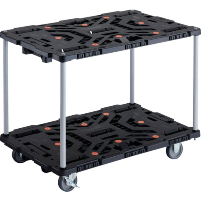 TRUSCO 連結式樹脂製2段台車 ビートル 900X600 自在3輪 内2輪ストッパー付 ハンドルなし(Tcode:2360472)