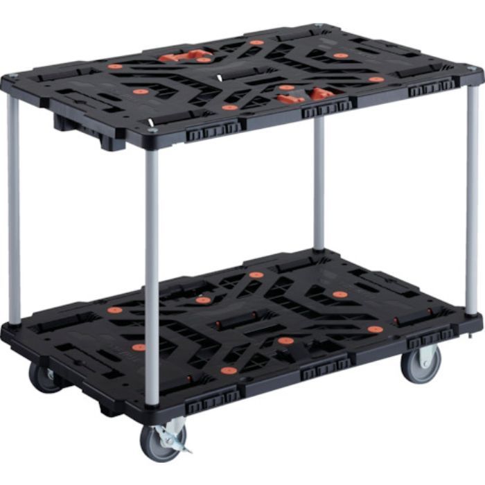 TRUSCO 連結式樹脂製2段台車 ビートル 900X600 自在3輪 内2輪ストッパー付 とめたろう付 ハンドルなし(Tcode:2360466)