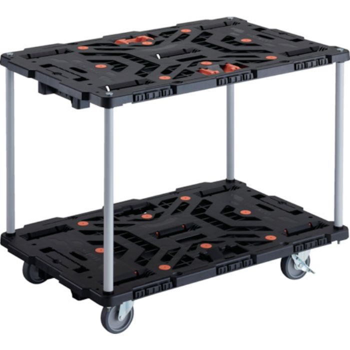 TRUSCO 連結式樹脂製2段台車 ビートル 900X600 自在5輪 内2輪ストッパー付 とめたろう付 ハンドルなし(Tcode:2360507)