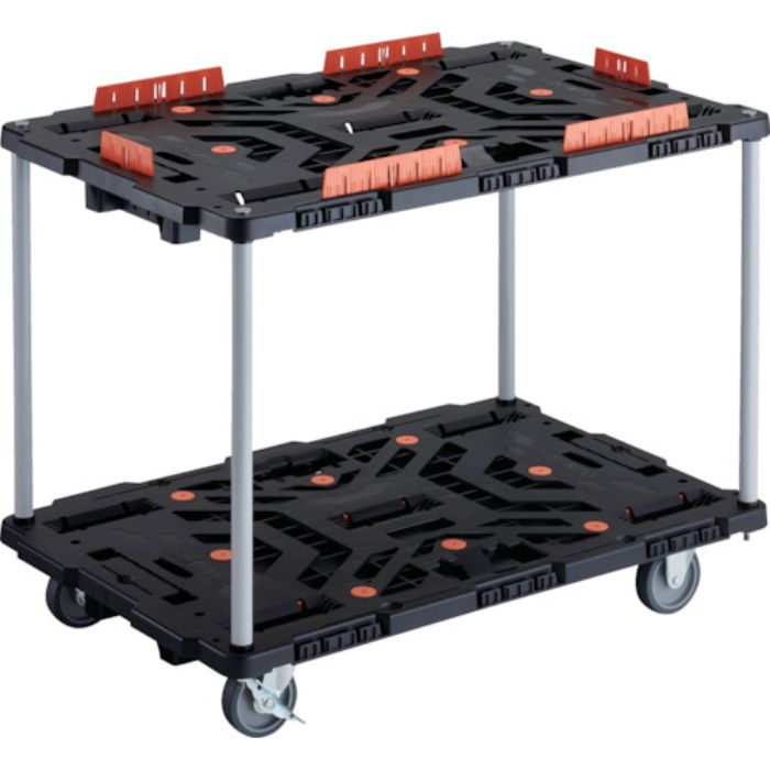 TRUSCO 連結式樹脂製2段台車 ビートル 900X600 自在3輪 内2輪ストッパー付 コボレ止めセット付 ハンドルなし(Tcode:2360471)