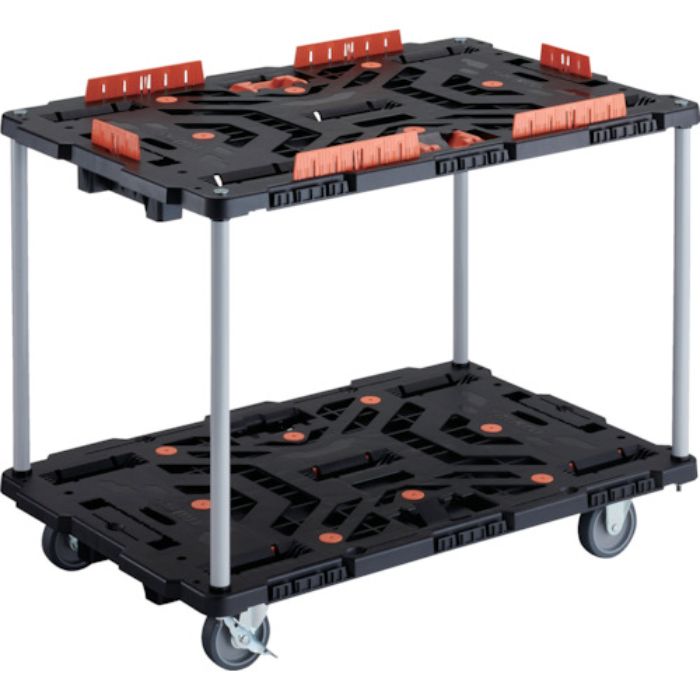 TRUSCO 連結式樹脂製2段台車 ビートル 900X600 自在3輪 内2輪ストッパー付 コボレ止めセット とめたろう付 ハンドルなし(Tcode:2360469)