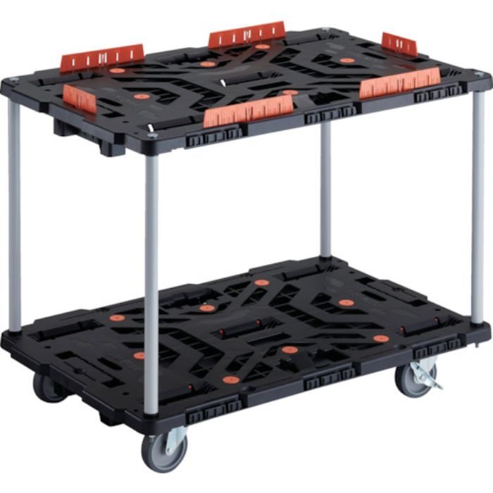 TRUSCO 連結式樹脂製2段台車 ビートル 900X600 自在5輪 内2輪ストッパー付 コボレ止めセット付 ハンドルなし(Tcode:2360489)