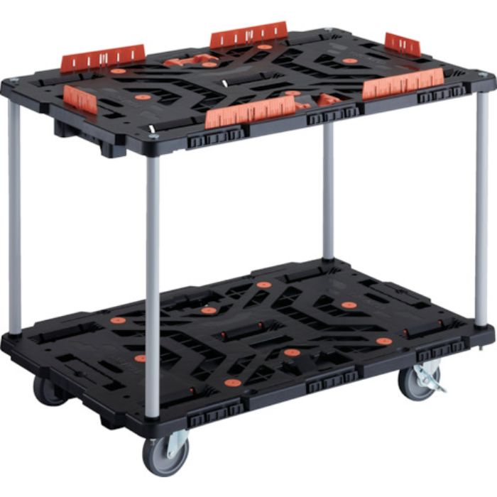 TRUSCO 連結式樹脂製2段台車 ビートル 900X600 自在5輪 内2輪ストッパー付 コボレ止めセット とめたろう付 ハンドルなし(Tcode:2360511)