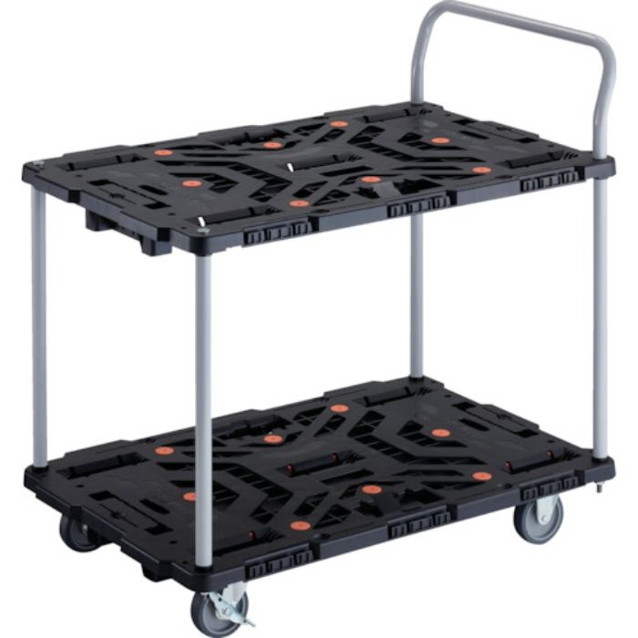 TRUSCO 連結式樹脂製2段台車 ビートル 900X600 自在3輪 内2輪ストッパー付 ハンドル付(Tcode:2360474)