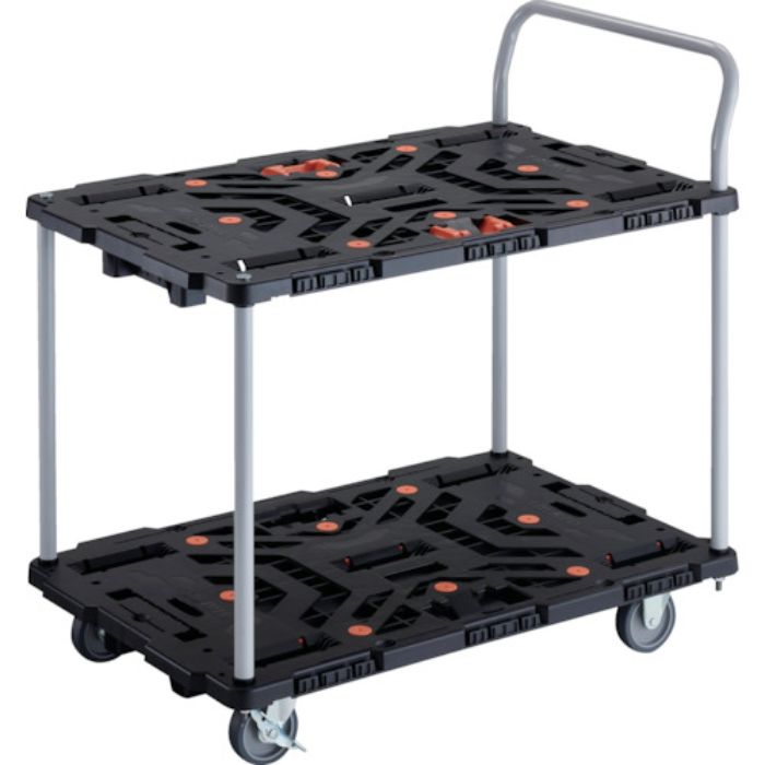 TRUSCO 連結式樹脂製2段台車 ビートル 900X600 自在3輪 内2輪ストッパー付 とめたろう ハンドル付(Tcode:2360475)