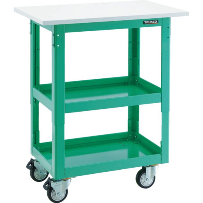 TRUSCO ツールワゴン ドルフィン 高さ調節式 天板付 ウレタン車輪 ヤンググリーン(Tcode:8549295)
