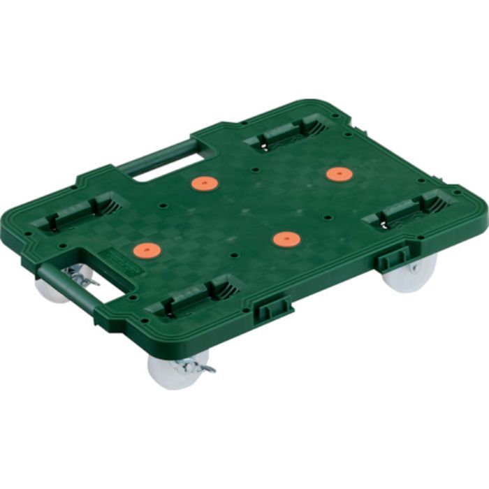 TRUSCO 樹脂製平台車 連結式ルートバン 515X385 ナイロン車輪 ストッパー付 緑(Tcode:2321983)