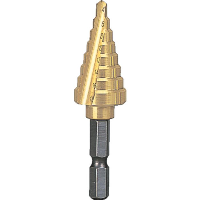 TRUSCO 六角軸ステップドリル 2枚刃チタンコーティング 4〜18mm(Tcode:1384473)