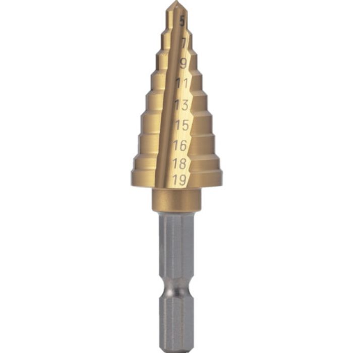 TRUSCO 六角軸電気設備用ステップドリル 2枚刃チタンコーティング 19mm(Tcode:3017061)