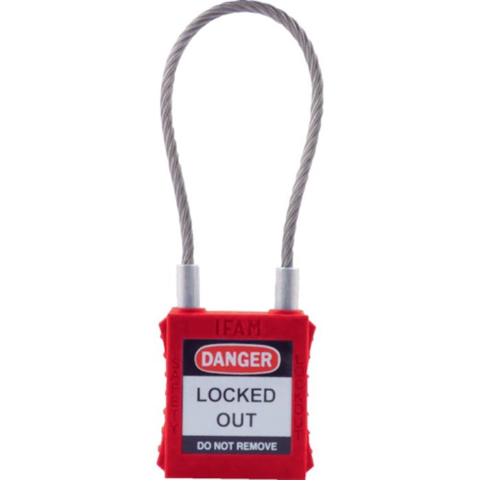 イファム ロックアウト用南京錠 スチールケーブル製シャックル 赤(Tcode:3857040)