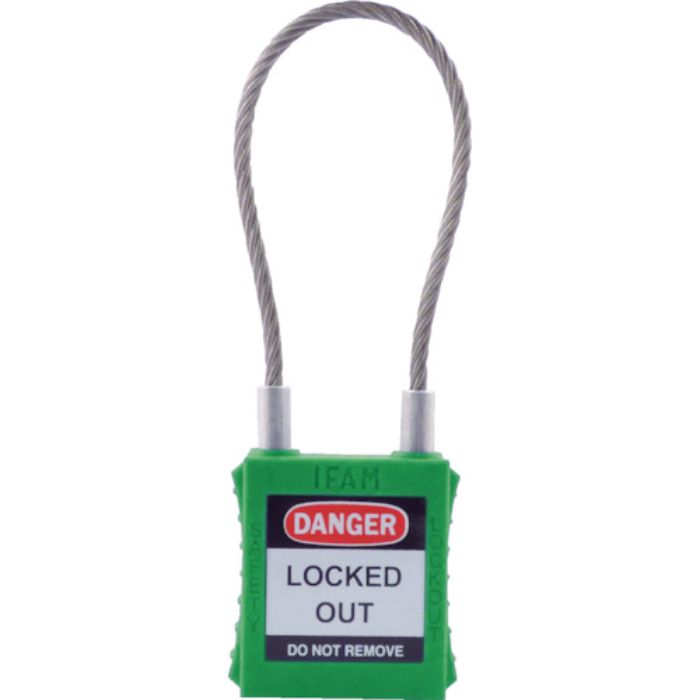 イファム ロックアウト用南京錠 スチールケーブル製シャックル 緑(Tcode:3857029)
