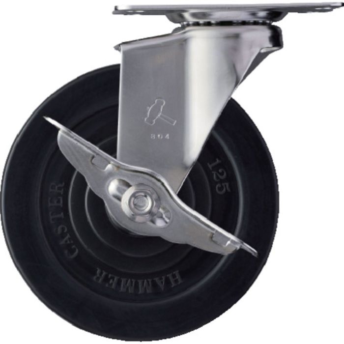 ハンマー Eシリーズオールステンレス 旋回式ゴム車輪 125mm ストッパー付(Tcode:1251040)