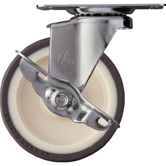 ハンマー Eシリーズオールステンレス 旋回式ウレタン車輪(ローラーベアリング)100mm ストッパー付(Tcode:3984346)