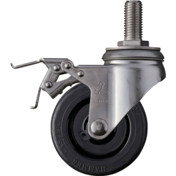 ハンマー SAシリーズオールステンレス 旋回式ゴム車輪(ナイロンホイール)100mm ストッパー付(Tcode:8141985)