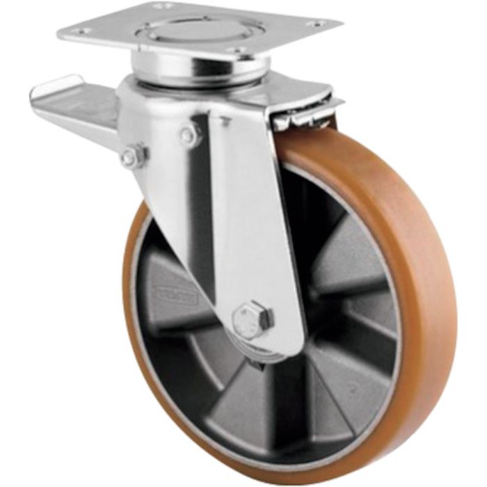 テンテキャスター 重荷重用高性能旋回キャスター“DELTA”(ウレタン車輪) φ200自在式(JIS規格品、トータルロック付) 自在式(トータルロック付)(Tcode:2504852)