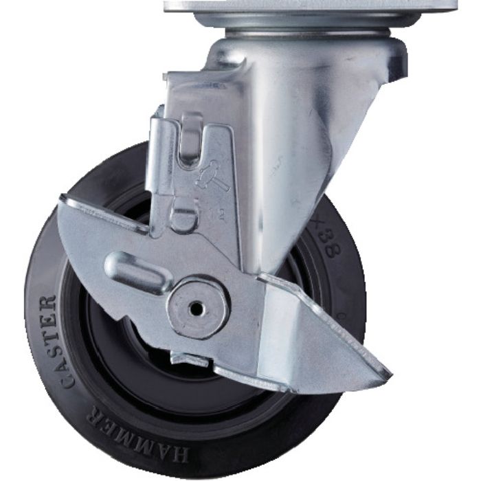 ハンマー 静音旋回式ゴム車輪(ナイロンホイール・ラジアルボールベアリング)125mm ストッパー付(Tcode:2123487)