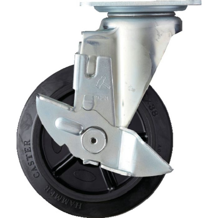 ハンマー 静音旋回式ゴム車輪(ナイロンホイール・ラジアルボールベアリング)150mm ストッパー付(Tcode:2123495)