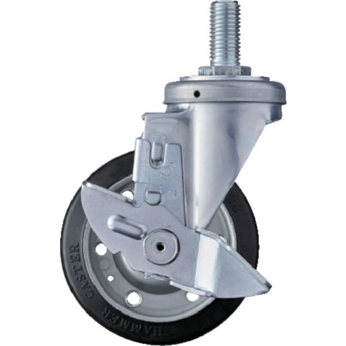 ハンマー ねじ込み式 旋回式ゴムキャスター 125mm ストッパー付(Tcode:2327732)