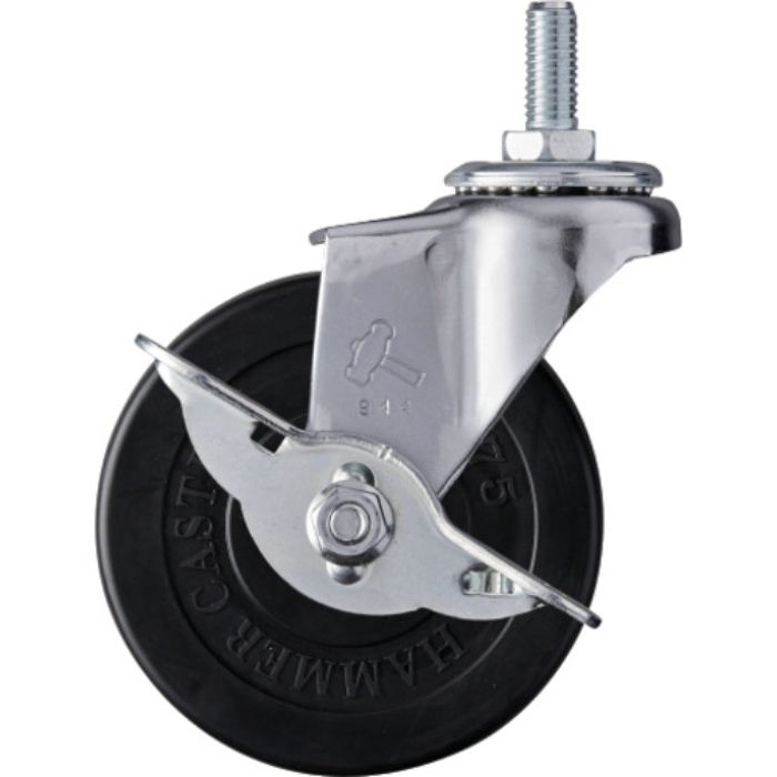 ハンマー ねじ込み旋回式ゴム車輪 75mm W3/8 ストッパー付(Tcode:8140436)