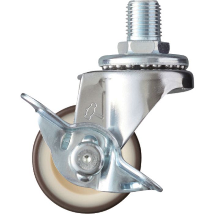 ハンマー ねじ込み旋回式ウレタン車輪(ナイロンホイール)40mm M12 ストッパー付(Tcode:8140886)