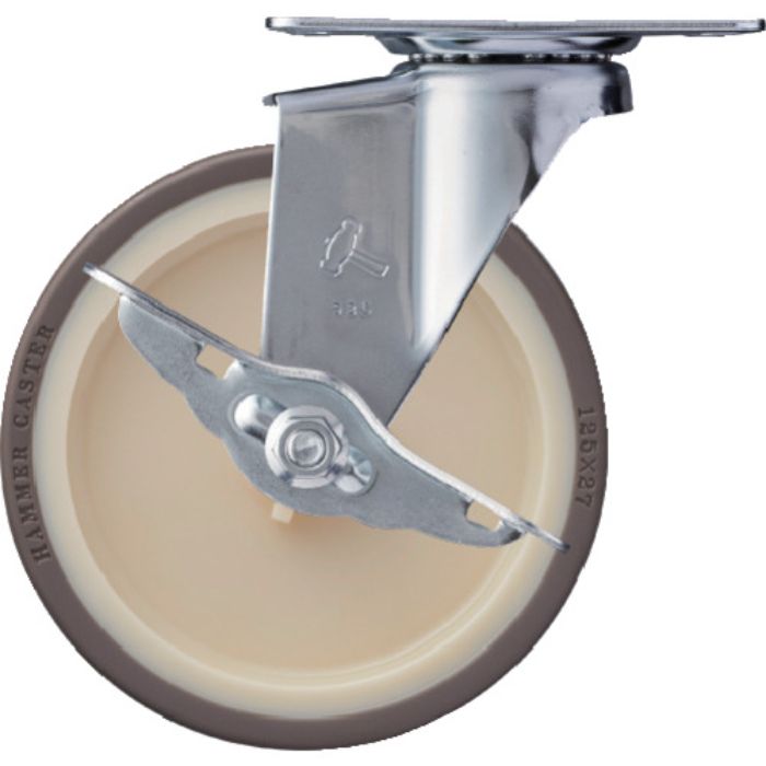 ハンマー Eシリーズ旋回式ウレタン車輪(ナイロンホイール)125mm ストッパー付(Tcode:3670775)